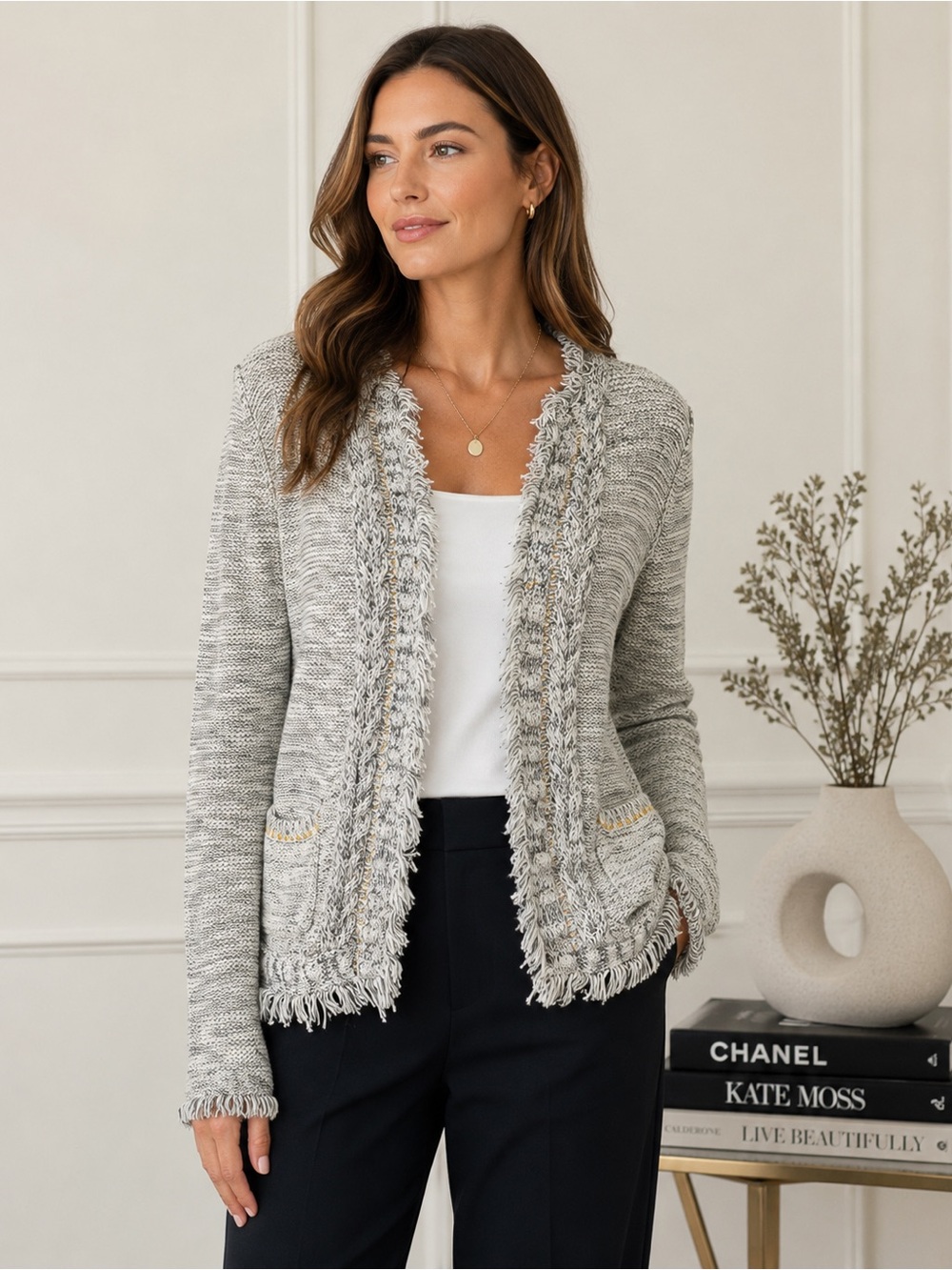 J. McLaughlin Fringe Cardigan Sweater – Size S